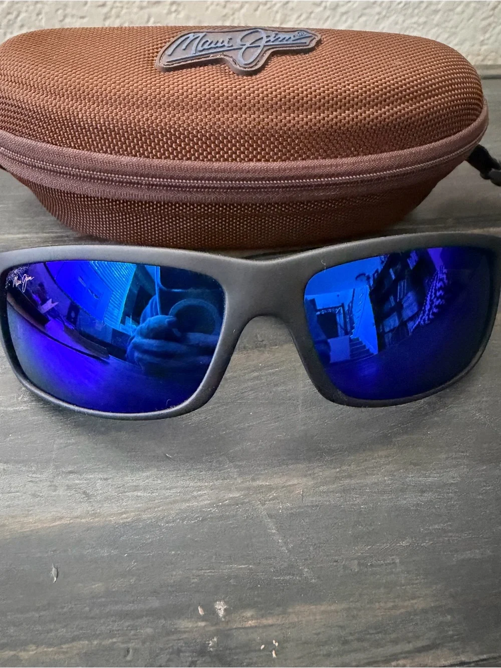 Maui Jim Matte Black Frame Sunglasses with Blue Mirror Lenses - World Cup